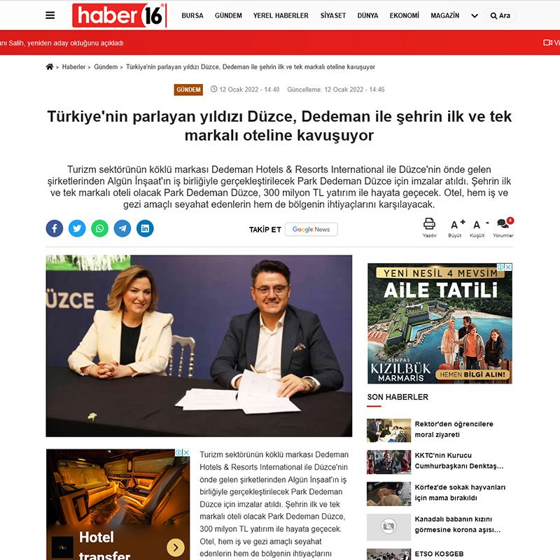 Türkiye'nin parlayan yıldızı Düzce, Dedeman ile şehrin ilk ve tek markalı oteline kavuşuyor 