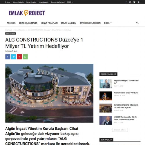 ALG CONSTRUCTIONS Düzce’ye 1 Milyar TL Yatırım Hedefliyor