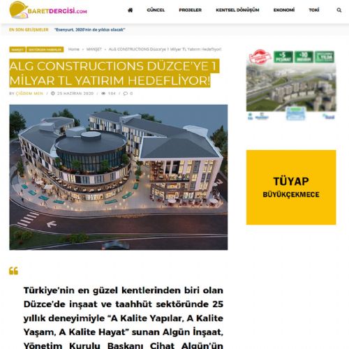 ALG CONSTRUCTIONS Düzce’ye 1 Milyar TL Yatırım Hedefliyor!