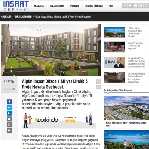 Algün İnşaat Düzce 1 Milyar Liralık 5 Proje Hayata Geçirecek