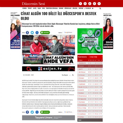 Cihat ALGÜN 100 Bilet İle Düzcespor’a Destek Oldu