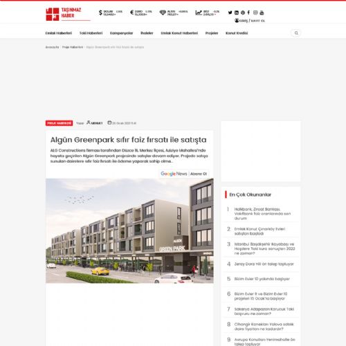 Algün Greenpark sıfır faiz fırsatı ile satışta