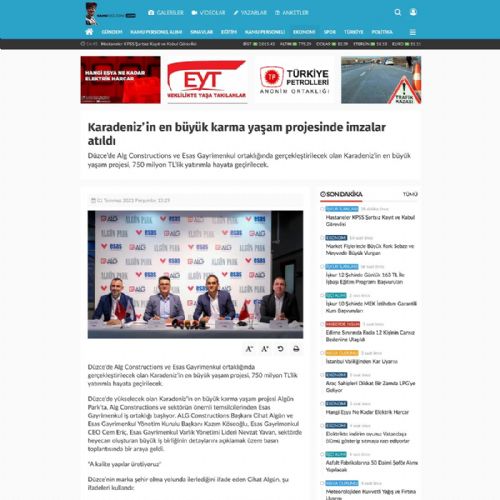 Karadeniz’in en büyük karma yaşam projesinde imzalar atıldı