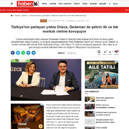 Türkiye’nin parlayan yıldızı Düzce, Dedeman ile şehrin ilk ve tek markalı oteline kavuşuyor