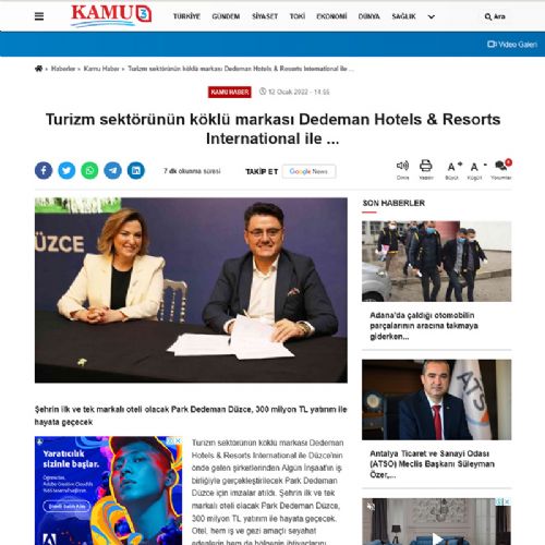 Turizm sektörünün köklü markası Dedeman Hotels & Resorts International ile …