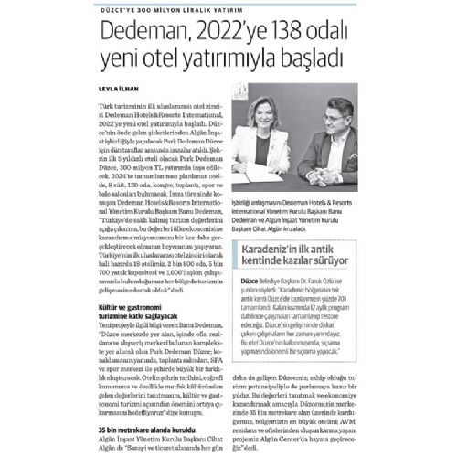 DEDEMAN, 2022’YE 138 ODALI YENİ OTEL YATIRIMIYLA BAŞLADI