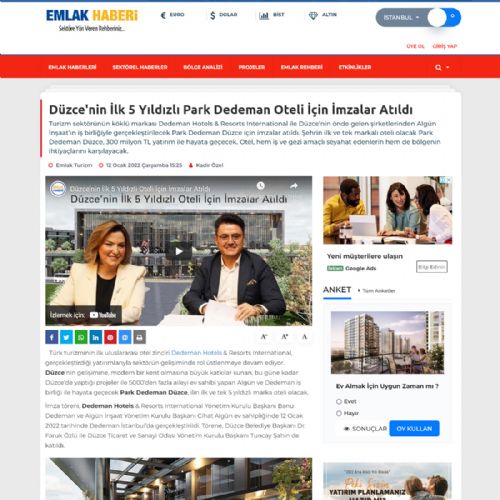 Düzce’nin İlk 5 Yıldızlı Park Dedeman Oteli İçin İmzalar Atıldı