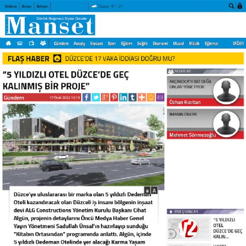 “5 YILDIZLI OTEL DÜZCE’DE GEÇ KALINMIŞ BİR PROJE”