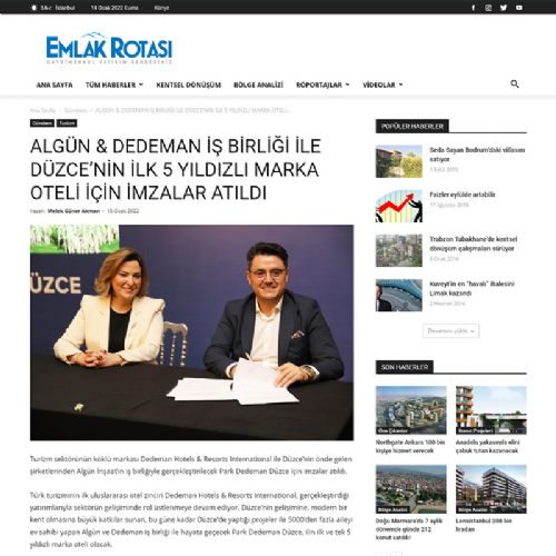 ALGÜN & DEDEMAN İŞ BİRLİĞİ İLE DÜZCE’NİN İLK 5 YILDIZLI MARKA OTELİ İÇİN İMZALAR ATILDI