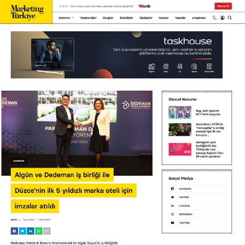 Algün ve Dedeman iş birliği ile Düzce’nin ilk 5 yıldızlı marka oteli için imzalar atıldı