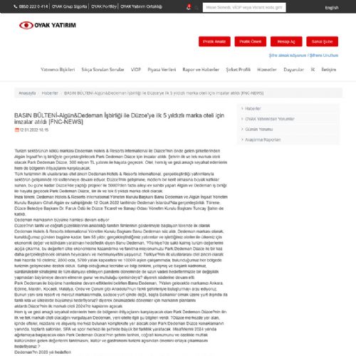 Algün&Dedeman İşbirliği ile Düzce’ye ilk 5 yıldızlı marka oteli için imzalar atıldı