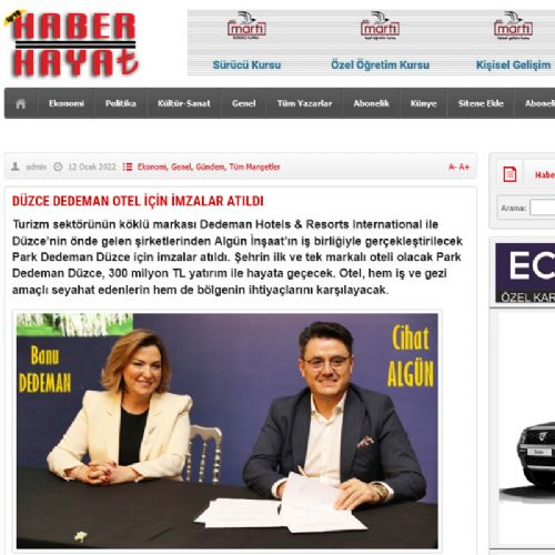 DÜZCE DEDEMAN OTEL İÇİN İMZALAR ATILDI