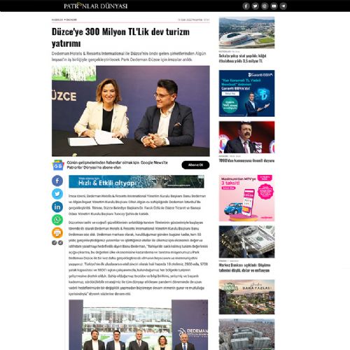 Düzce’ye 300 Milyon TL’Lik dev turizm yatırımı