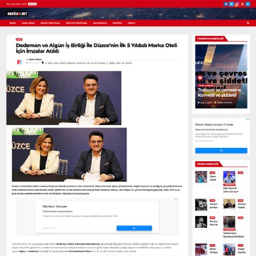 Dedeman ve Algün İş Birliği İle Düzce’nin İlk 5 Yıldızlı Marka Oteli İçin İmzalar Atıldı