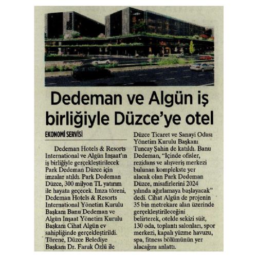 DEDEMAN VE ALGÜN İŞ BİRLİĞİYLE DÜZCE’YE OTEL