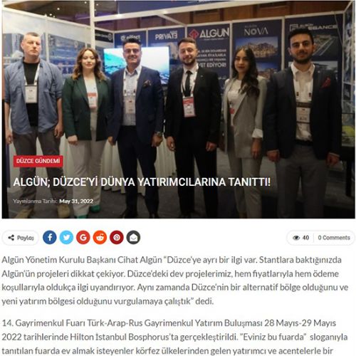 ALGÜN; DÜZCE’Yİ DÜNYA YATIRIMCILARINA TANITTI!