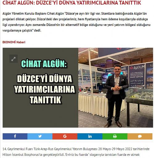 CİHAT ALGÜN: DÜZCE’Yİ DÜNYA YATIRIMCILARINA TANITTIK