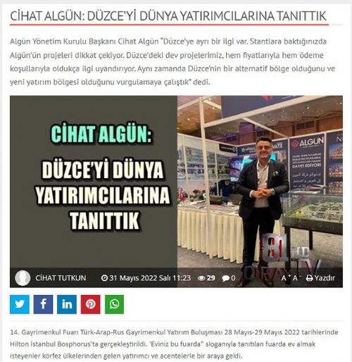CİHAT ALGÜN: DÜZCE’Yİ DÜNYA YATIRIMCILARINA TANITTIK