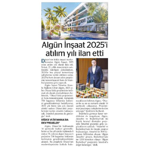 ALGÜN İNŞAAT, 2025 YILINI ATILIM YILI  OLARAK İLAN ETTİ
