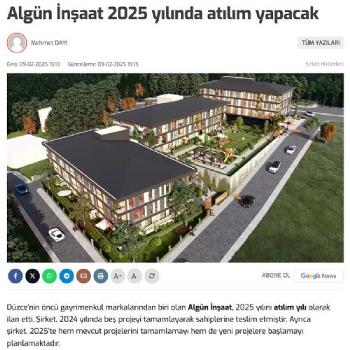 ALGÜN İNŞAAT 2025 YILINDA ATILIM YAPACAK