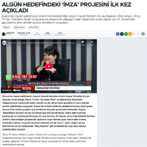 ALGÜN HEDEFİNDEKİ ‘İMZA’ PROJESİNİ İLK KEZ AÇIKLADI