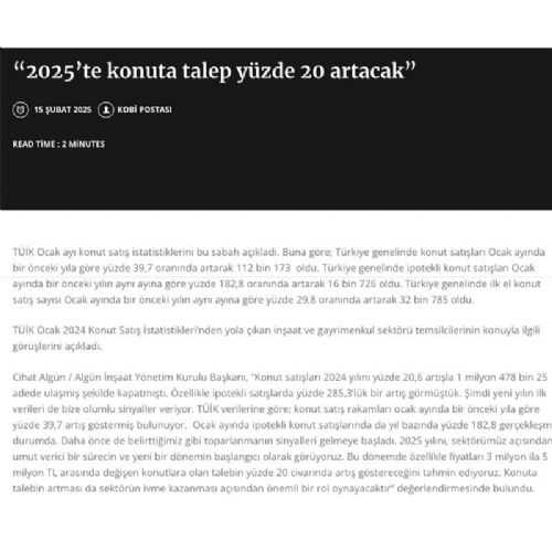 “2025’TE KONUTA TALEP YÜZDE 20 ARTACAK”