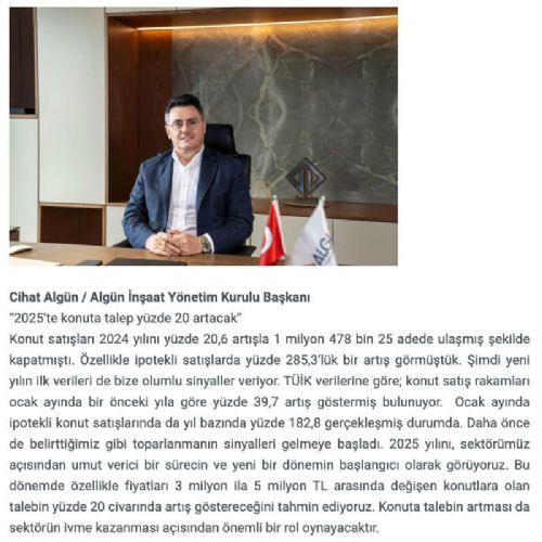 İNŞAAT SEKTÖRÜ TEMSİLCİLERİNİN TÜİK OCAK AYI KONUT SATIŞ DEĞERLENDİRMELERİ.