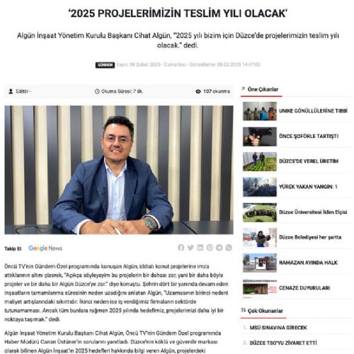 ‘2025 PROJELERİMİZİN  TESLİM YILI OLACAK’