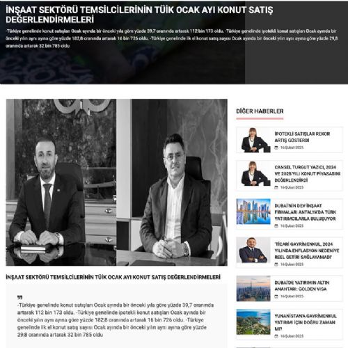 İNŞAAT SEKTÖRÜ TEMSİLCİLERİNİN TÜİK OCAK AYI KONUT SATIŞ DEĞERLENDİRMELERİ