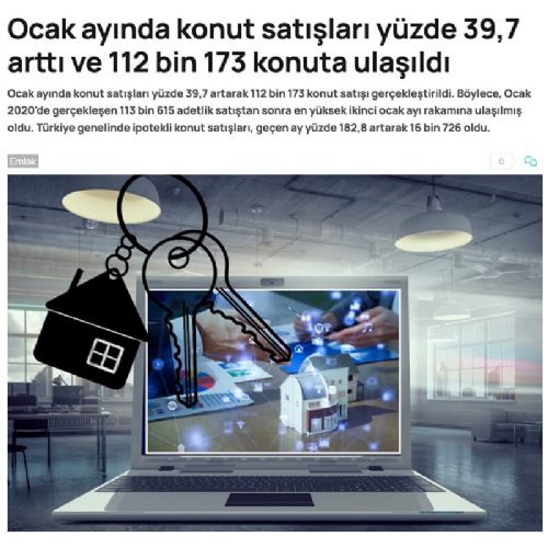 OCAK AYINDA KONUT SATIŞLARI YÜZDE 39,7 ARTTI VE 112 BİN 173 KONUTA ULAŞILDI