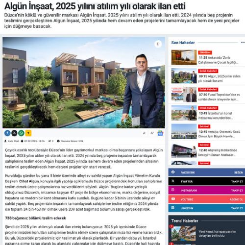 ALGÜN İNŞAAT, 2025 YILINI ATILIM YILI  OLARAK İLAN ETTİ