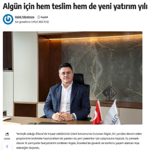 Algün için hem teslim hem de yeni yatırım yılı