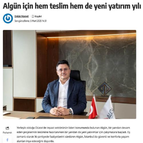Algün için hem teslim hem de yeni yatırım yılı