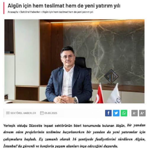 ALGÜN İNŞAAT  için hem teslimat hem de yeni yatırım yılı