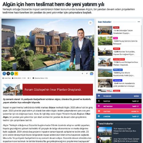Algün için hem teslimat hem de yeni yatırım yılı