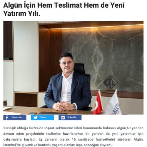 Algün İçin Hem Teslimat Hem de Yeni Yatırım Yılı.