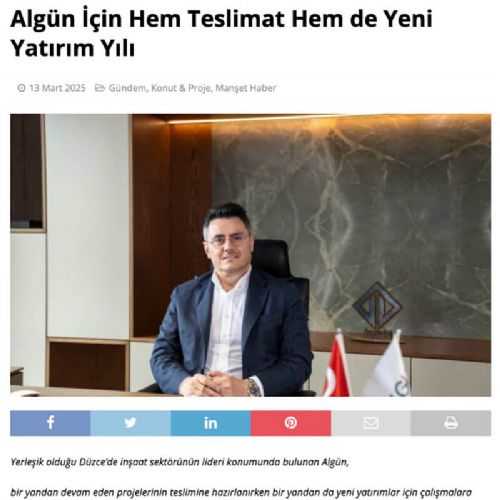 Algün İçin Hem Teslimat Hem de Yeni Yatırım Yılı