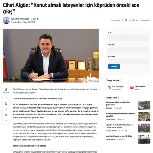 CİHAT ALGÜN: “KONUT ALMAK İSTEYENLER İÇİN KÖPRÜDEN ÖNCEKİ SON ÇIKIŞ”
