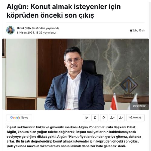 ALGÜN: KONUT ALMAK İSTEYENLER İÇİN KÖPRÜDEN ÖNCEKİ SON ÇIKIŞ