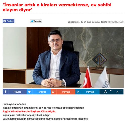 İNSANLAR ARTIK O KİRALARI VERMEKTENSE, EV SAHİBİ OLAYIM DİYOR