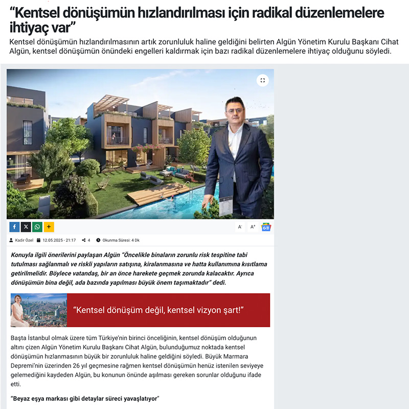 Dönüşüm süreci bina bazında değil; ada bazında yapılarak, yollar genişletilebilir, yeşil alanlar artırılabilir