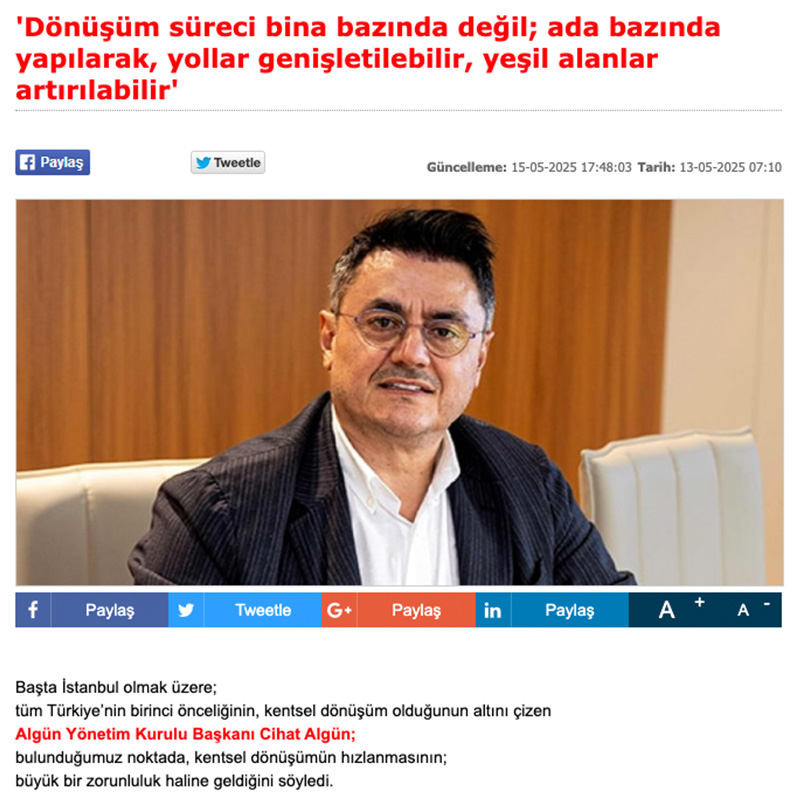 Dönüşüm süreci bina bazında değil; ada bazında yapılarak, yollar genişletilebilir, yeşil alanlar artırılabilir