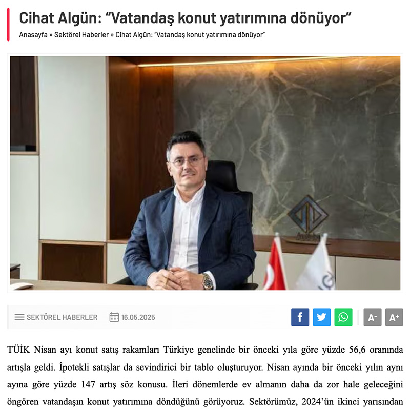 Cihat Algün: “Vatandaş konut yatırımına dönüyor