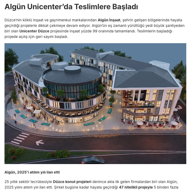 Algün Unicenter’da Teslimlere Başladı