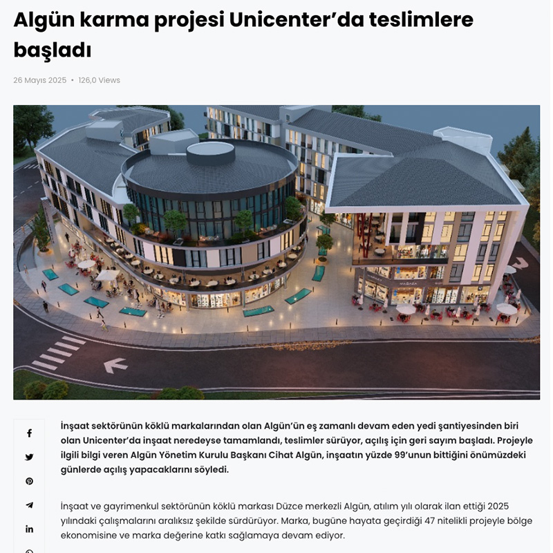 Algün karma projesi Unicenter’da teslimlere başladı
