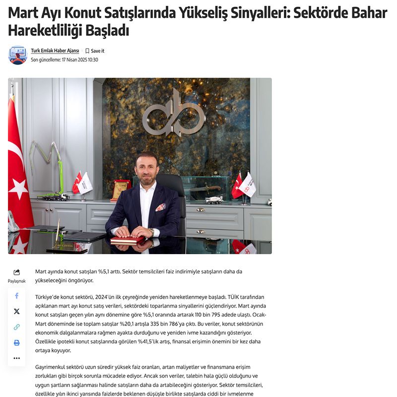 MART AYI KONUT SATIŞLARINDA YÜKSELİŞ SİNYALLERİ: SEKTÖRDE BAHAR HAREKETLİLİĞİ BAŞLADI
