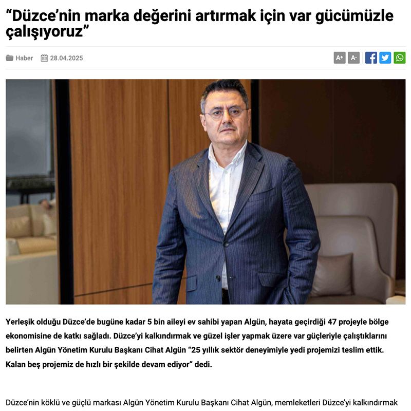DÜZCE’NİN MARKA DEĞERİNİ ARTIRMAK İÇİN VAR GÜCÜMÜZLE ÇALIŞIYORUZ