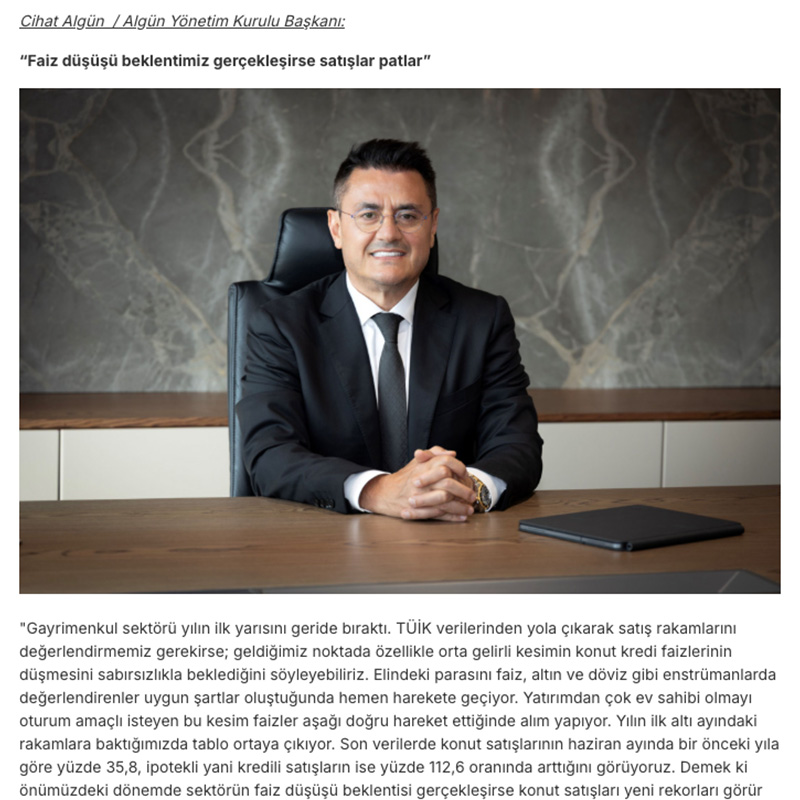 Faiz düşüşü beklentimiz gerçekleşirse satışlar patlar