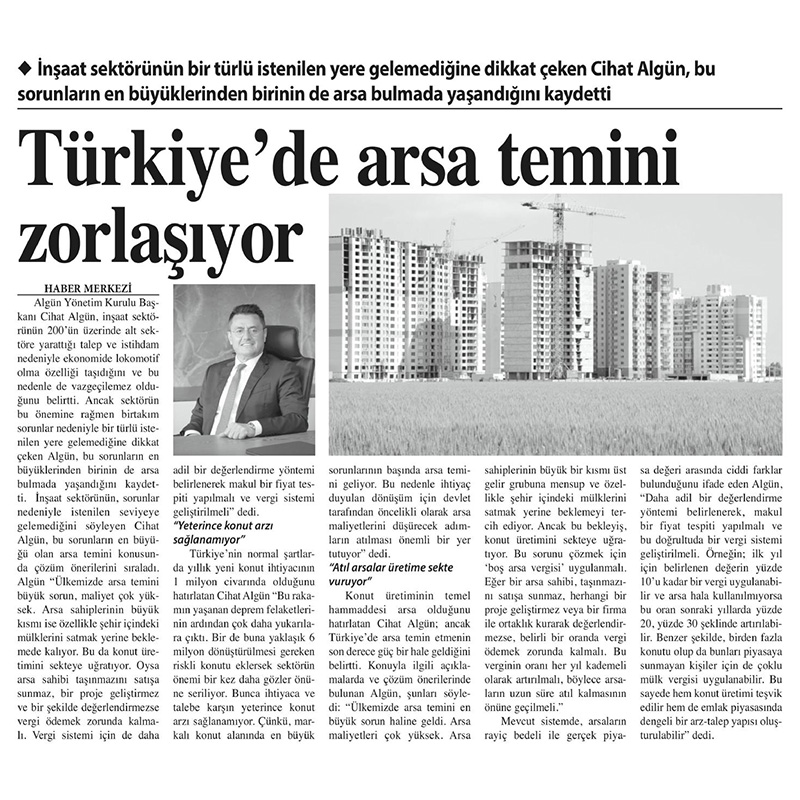 Türkiye’de Arsa Temini Zorlaşıyor