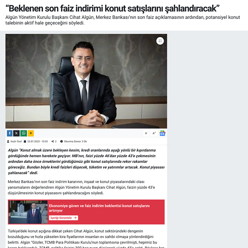 Beklenen son faiz indirimi konut satışlarını şahlandıracak